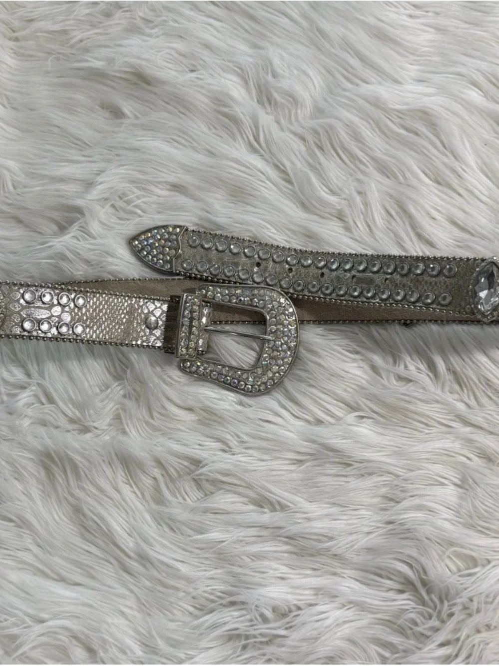 Statement Belt Womens Large Crystal Studded Silver Flashy Bling EUC